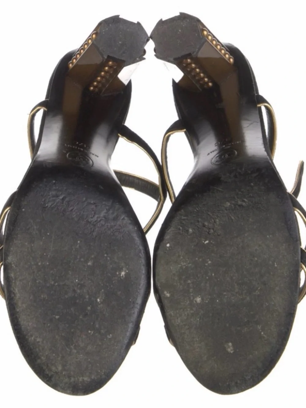 CHANEL Vintage Black Gold CC Studded Heel Sandals 37C